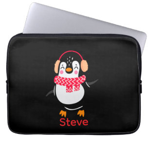 Christmas Jolly Penguin in Scarf with Ear Muffs Laptop Sleeve