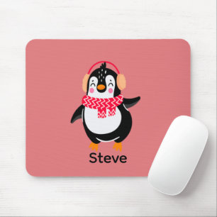 Christmas Jolly Penguin in Scarf with Ear Muffs Mouse Pad