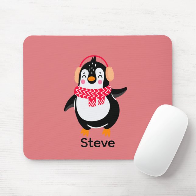 Christmas Jolly Penguin in Scarf with Ear Muffs Mouse Pad (With Mouse)