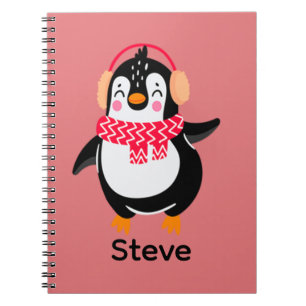Christmas Jolly Penguin in Scarf with Ear Muffs Notebook