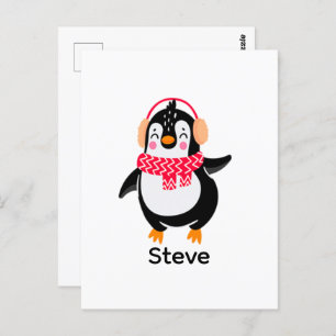 Christmas Jolly Penguin in Scarf with Ear Muffs Postcard