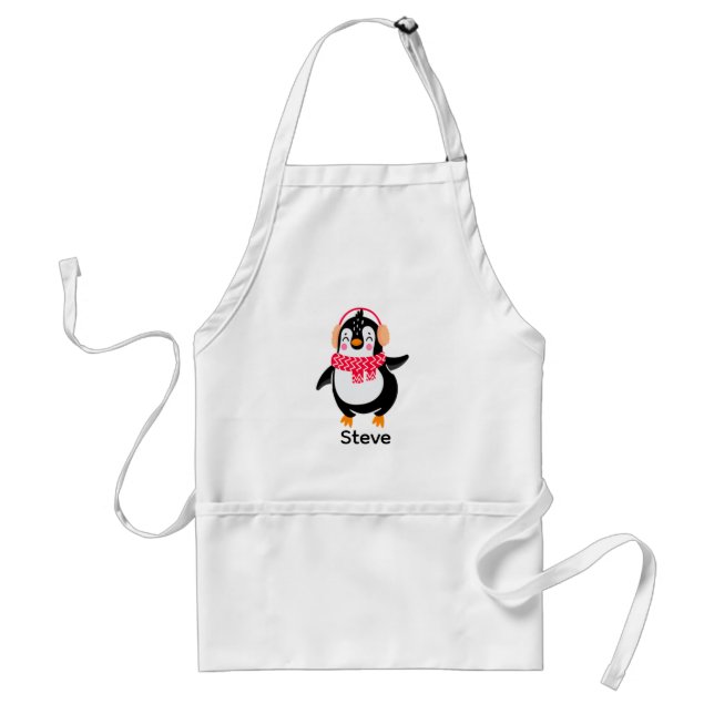 Christmas Jolly Penguin in Scarf with Ear Muffs Standard Apron (Front)