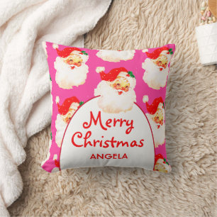 Christmas Jolly Santa Claus Pink Merry Greeting Cushion