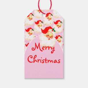 Christmas Jolly Santa Claus Pink Merry Greeting Gift Tags