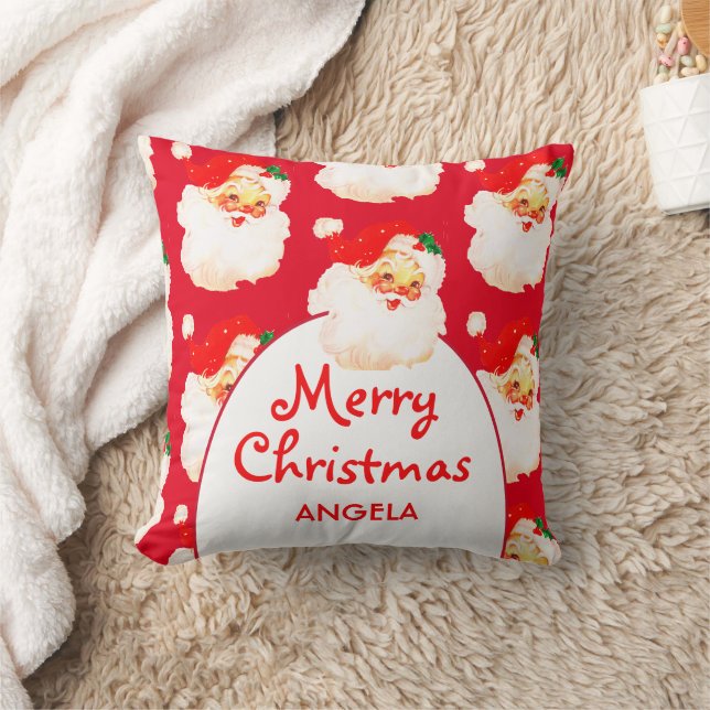 Christmas Jolly Santa Claus Red Merry Greeting  Cushion (Blanket)