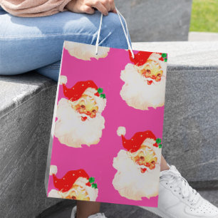 Christmas Jolly Santa Merry Pink Fun  Medium Gift Bag