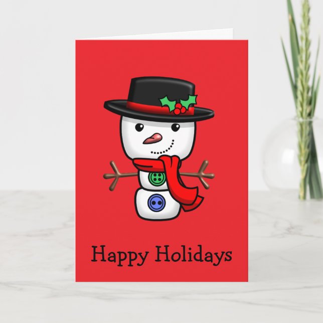 Christmas Jolly Snowman Folded Holiday Card (Front)