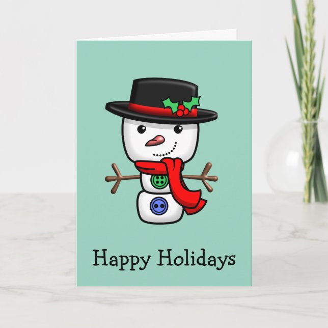 Christmas Jolly Snowman Folded Holiday Card (Front)