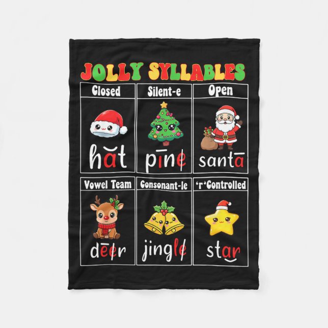 Christmas Jolly Syllables Teacher Students Funny S Fleece Blanket (Front)