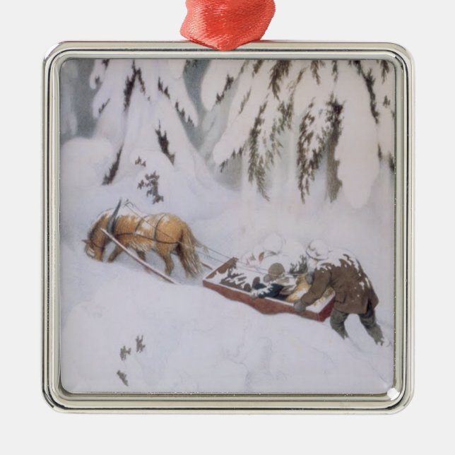 Christmas Journey Through the Snow (by Kittelsen) Metal Tree Decoration (Front)