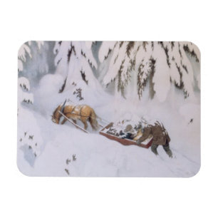 Christmas Journey Through the Snow in Winter Magnet