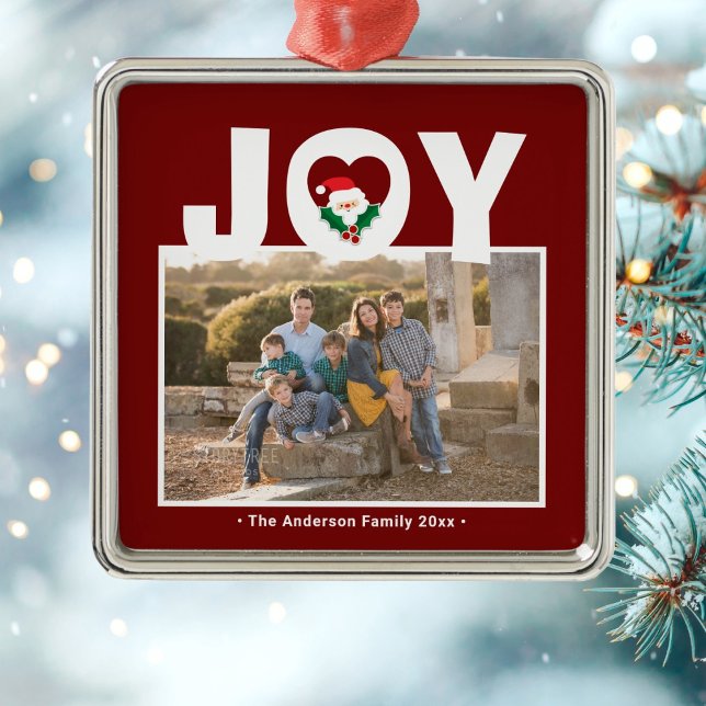 Christmas Joy and Holly Berries Santa Family Photo Metal Tree Decoration (Creator Uploaded)