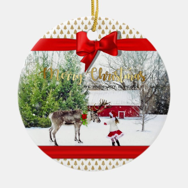 Christmas Joy and Peace Photo Ceramic Tree Decoration (Front)