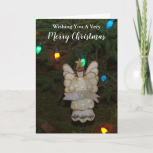 Christmas Joy Angel Tree Lights Holiday Card