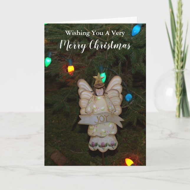 Christmas Joy Angel Tree Lights Holiday Card (Front)