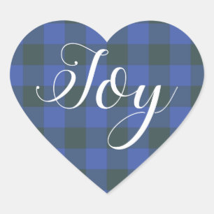 Christmas Joy Blue Black Gingham Buffalo Plaid Heart Sticker