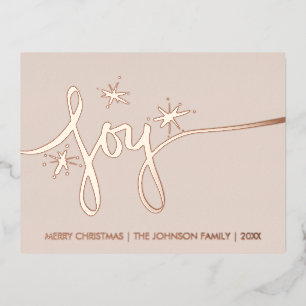 Christmas Joy Blush Hand Lettering Pressed  Foil H Foil Holiday Postcard