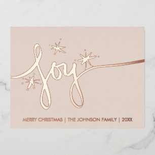 Christmas Joy Blush Hand Lettering Pressed  Foil H Holiday Postcard