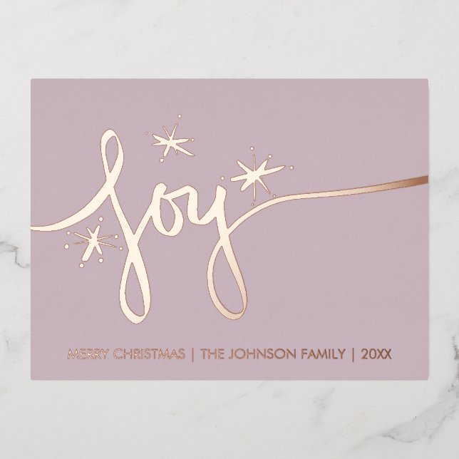 Christmas Joy Blush Hand Lettering Pressed  Foil Holiday Postcard (Front)