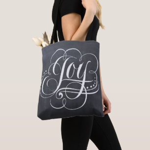 Christmas JOY Calligraphy Chalkboad Chalk Fancy Tote Bag