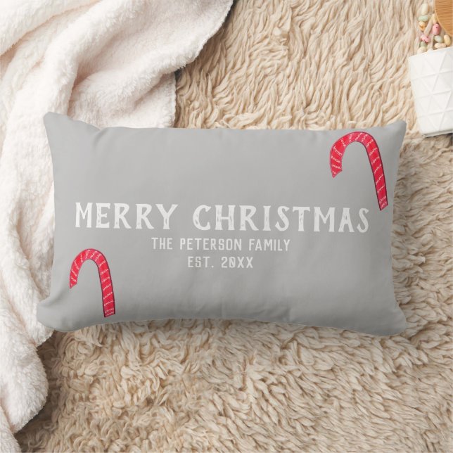 Christmas Joy Candy Canes Family Name Lumbar Cushion (Blanket)