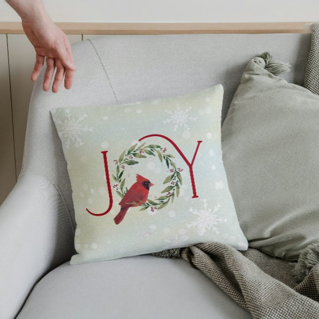 Christmas JOY Cardinal in Wreath  Cushion (Creator Uploaded)