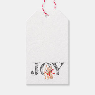 Christmas JOY Corgi Dog Holly Bow Festive Gift Tags