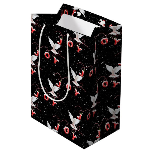 Christmas Joy Dove and Snowflakes Medium Gift Bag (Back Angled)
