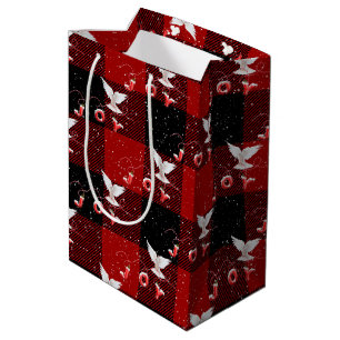 Christmas Joy Dove and Snowflakes On Plaid Medium Gift Bag