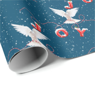 Christmas Joy Dove On Blue Wrapping Paper