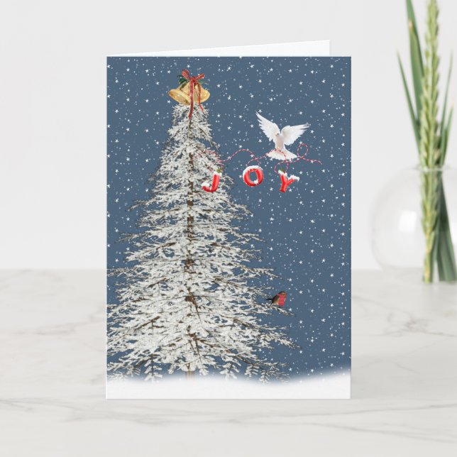 Christmas Joy Dove With White Tree Holiday Card (Front)