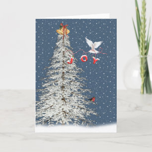 Christmas Joy Dove With White Tree Holiday Card