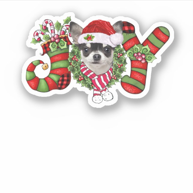 Christmas Joy Dwarf Stocking Black Chihuahua (Front)