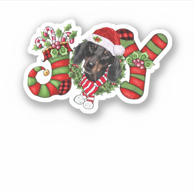 Christmas Joy Dwarf Stocking Black Dachshund (Front)