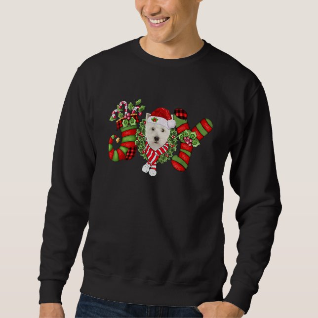 Christmas Joy Dwarf Stocking West Highland White T Sweatshirt (Front)