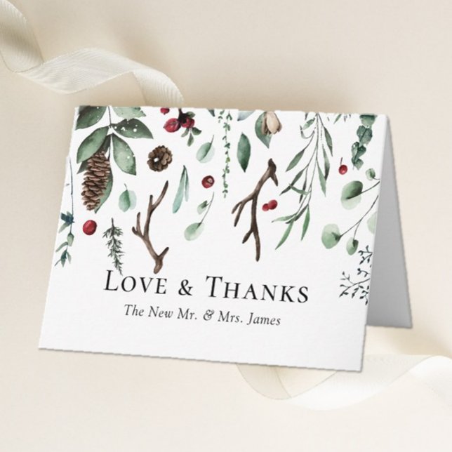 Christmas Joy | Elegant Watercolor Winter Wedding Thank You Card (Creator Uploaded)