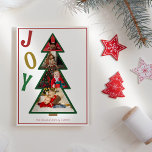 Christmas Joy Five Photo Collage Tree Holiday Card<br><div class="desc">This Christmas Joy Five Photo Collage Tree Holiday Card design is inspired by memories of creating handmade Christmas cards when we were kids - cutting out colourful paper in cheerful Christmas tree shapes arranged with pictures of our family. This sweet and joyful design features a clean white background with "Joy"...</div>