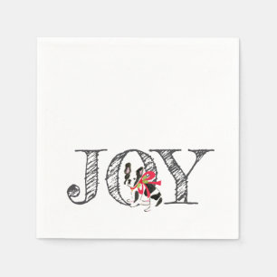 Christmas JOY Frenchie Dog Holly Bow Festive Napkin