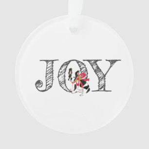 Christmas JOY Frenchie Dog Holly Bow Festive Ornament