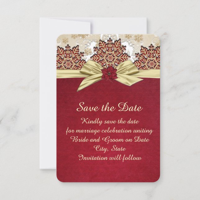 Christmas Joy Gold Ribbon Save the date (Front)