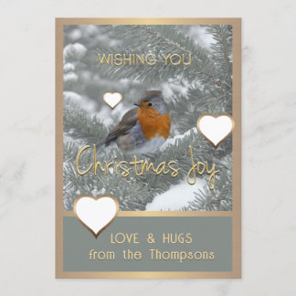 Christmas Joy Heart Songbird Snowy Evergreen Tree Holiday Card
