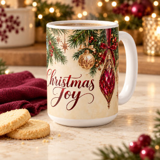 Christmas Joy Jewel Tone Vintage Ornaments Coffee Mug