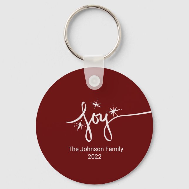 Christmas Joy Lettering Hand Drawn Pink Snowflake Key Ring (Front)