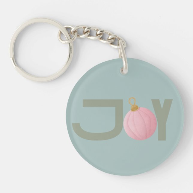 Christmas Joy minimalist sage pink keychain (Front)