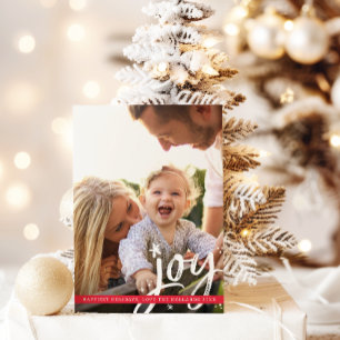 CHRISTMAS JOY modern overlay photo script red Holiday Card