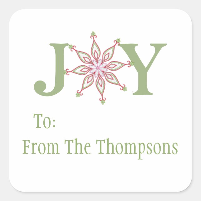 Christmas Joy Modern Snowflake To and From  Square Sticker (Front)