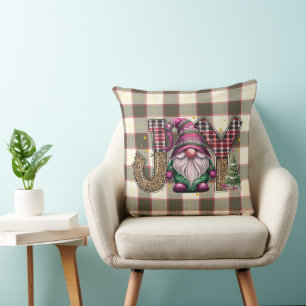 Christmas Joy Nordic Gnome Plaid Girly  Cushion