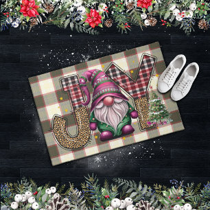 Christmas Joy Nordic Gnome Plaid Girly Doormat