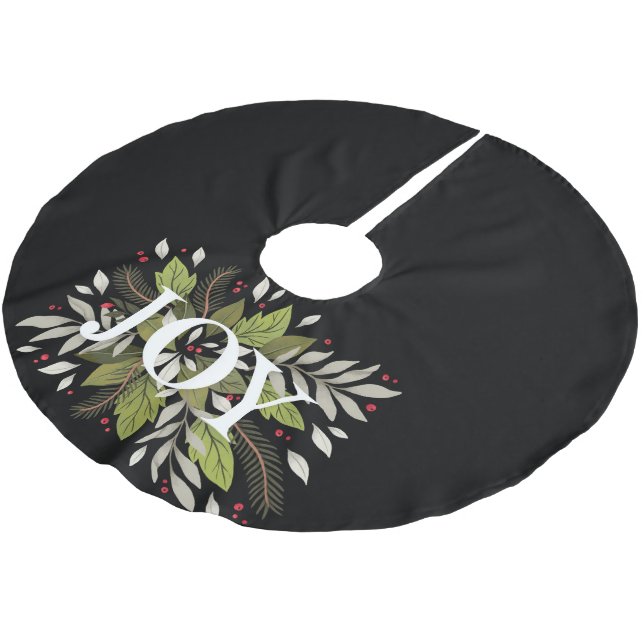 Christmas JOY on Holiday Greenery Brushed Polyester Tree Skirt (Angled)