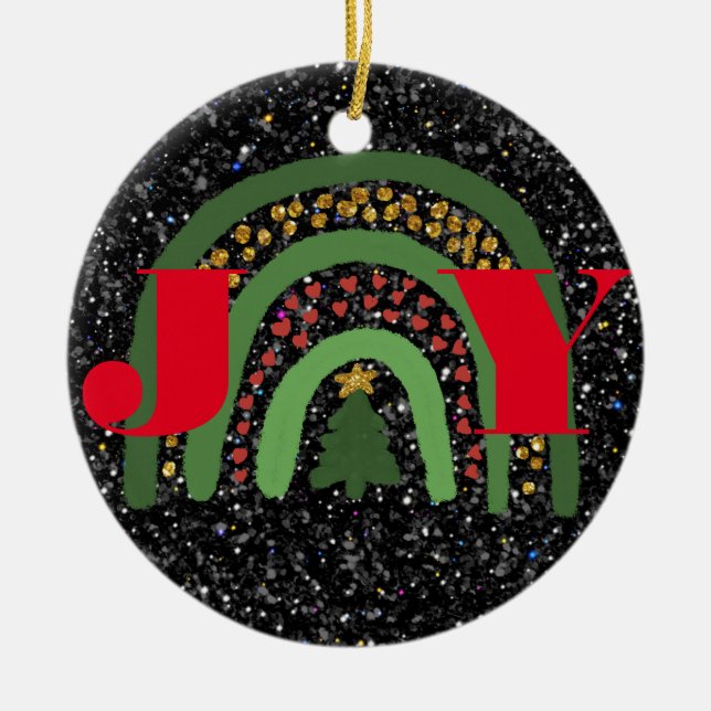  Christmas Joy personalise minimalist elegant Ceramic Tree Decoration (Front)